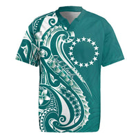 Kia Orana Cook Islands Rugby Jersey Teal Plumeria Tropical Waves - Polynesian Pride