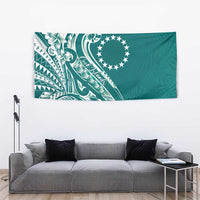 Kia Orana Cook Islands Tapestry Teal Plumeria Tropical Waves - Polynesian Pride