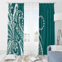 Kia Orana Cook Islands Window Curtain Teal Plumeria Tropical Waves - Polynesian Pride