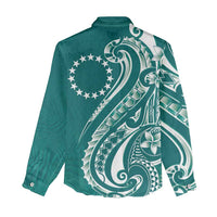 Kia Orana Cook Islands Women Casual Shirt Teal Plumeria Tropical Waves - Polynesian Pride