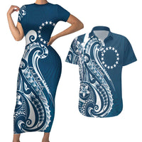 Kia Orana Cook Islands Couples Matching Short Sleeve Bodycon Dress and Hawaiian Shirt Auika Plumeria Tropical Waves - Polynesian Pride