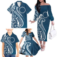 Kia Orana Cook Islands Family Matching Off The Shoulder Long Sleeve Dress and Hawaiian Shirt Auika Plumeria Tropical Waves - Polynesian Pride