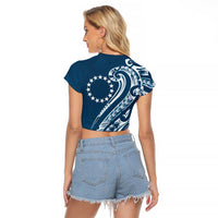 Kia Orana Cook Islands Raglan Cropped T Shirt Auika Plumeria Tropical Waves - Polynesian Pride
