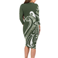 Kia Orana Cook Islands Family Matching Long Sleeve Bodycon Dress and Hawaiian Shirt Matie Plumeria Tropical Waves - Polynesian Pride