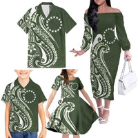 Kia Orana Cook Islands Family Matching Off The Shoulder Long Sleeve Dress and Hawaiian Shirt Matie Plumeria Tropical Waves - Polynesian Pride