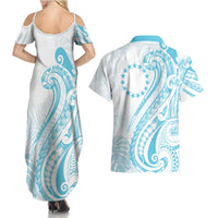 Kia Orana Cook Islands Couples Matching Summer Maxi Dress and Hawaiian Shirt Moana Plumeria Tropical Waves - Polynesian Pride