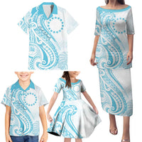 Kia Orana Cook Islands Family Matching Puletasi and Hawaiian Shirt Moana Plumeria Tropical Waves - Polynesian Pride