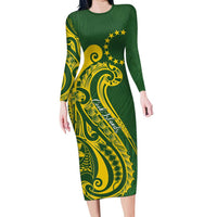 Kia Orana Cook Islands Family Matching Long Sleeve Bodycon Dress and Hawaiian Shirt Plumeria Tropical Waves - Polynesian Pride