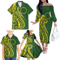 Kia Orana Cook Islands Family Matching Off The Shoulder Long Sleeve Dress and Hawaiian Shirt Plumeria Tropical Waves - Polynesian Pride