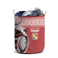 Mate Ma'a Tonga Rugby Kupesi Motifs Laundry Basket Red Waves LT7 - Polynesian Pride