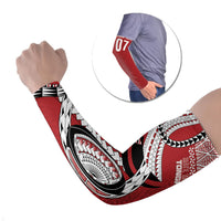 Mate Ma'a Tonga Rugby Custom Kupesi Motifs Arm Sleeves Red Waves LT7 Set of 2 Red - Polynesian Pride