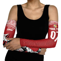 Mate Ma'a Tonga Rugby Custom Kupesi Motifs Arm Sleeves Red Waves LT7 - Polynesian Pride
