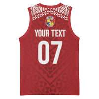 Mate Ma'a Tonga Rugby Custom Kupesi Motifs Basketball Jersey Red Waves LT7 - Polynesian Pride