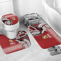Mate Ma'a Tonga Rugby Kupesi Motifs Bathroom Set Red Waves LT7 Mat Set Only (3 pcs) One Size Red - Polynesian Pride