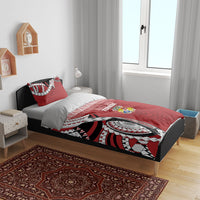 Mate Ma'a Tonga Rugby Kupesi Motifs Bedding Set Red Waves LT7 - Polynesian Pride