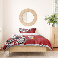 Mate Ma'a Tonga Rugby Kupesi Motifs Bedding Set Red Waves LT7 - Polynesian Pride