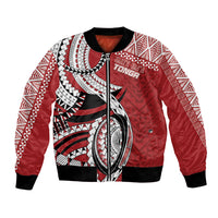 Mate Ma'a Tonga Rugby Custom Kupesi Motifs Bomber Jacket Red Waves LT7 Unisex Red - Polynesian Pride