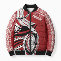 Mate Ma'a Tonga Rugby Custom Kupesi Motifs Bomber Puffer Jacket Red Waves LT7 Unisex Red - Polynesian Pride