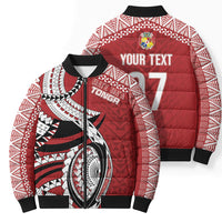 Mate Ma'a Tonga Rugby Custom Kupesi Motifs Bomber Puffer Jacket Red Waves LT7 - Polynesian Pride