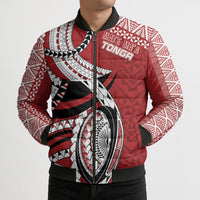 Mate Ma'a Tonga Rugby Custom Kupesi Motifs Bomber Puffer Jacket Red Waves LT7 - Polynesian Pride
