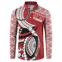Mate Ma'a Tonga Rugby Custom Kupesi Motifs Button Sweatshirt Red Waves LT7 Red - Polynesian Pride