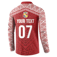 Mate Ma'a Tonga Rugby Custom Kupesi Motifs Button Sweatshirt Red Waves LT7 - Polynesian Pride