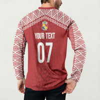 Mate Ma'a Tonga Rugby Custom Kupesi Motifs Button Sweatshirt Red Waves LT7 - Polynesian Pride