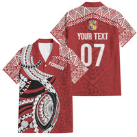 Mate Ma'a Tonga Rugby Custom Kupesi Motifs Family Matching Long Sleeve Bodycon Dress and Hawaiian Shirt Red Waves LT7 Dad's Shirt - Short Sleeve Red - Polynesian Pride