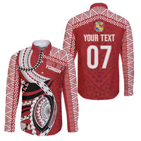 Mate Ma'a Tonga Rugby Custom Kupesi Motifs Family Matching Long Sleeve Bodycon Dress and Hawaiian Shirt Red Waves LT7 Dad's Shirt - Long Sleeve Red - Polynesian Pride