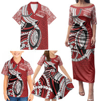 Mate Ma'a Tonga Rugby Custom Kupesi Motifs Family Matching Puletasi and Hawaiian Shirt Red Waves LT7 - Polynesian Pride