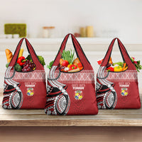 Mate Ma'a Tonga Rugby Kupesi Motifs Grocery Bag Red Waves LT7 3-pack One Size Red - Polynesian Pride