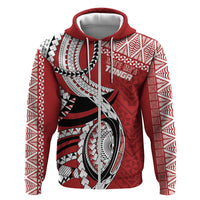 Mate Ma'a Tonga Rugby Custom Kupesi Motifs Hoodie Red Waves LT7 Zip Hoodie Red - Polynesian Pride