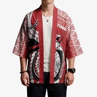 Mate Ma'a Tonga Rugby Custom Kupesi Motifs Kimono Red Waves LT7 - Polynesian Pride