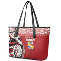 Mate Ma'a Tonga Rugby Kupesi Motifs Leather Tote Bag Red Waves LT7 - Polynesian Pride