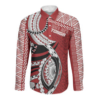 Mate Ma'a Tonga Rugby Custom Kupesi Motifs Long Sleeve Button Shirt Red Waves LT7 Unisex Red - Polynesian Pride