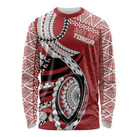 Mate Ma'a Tonga Rugby Custom Kupesi Motifs Long Sleeve Shirt Red Waves LT7 Unisex Red - Polynesian Pride