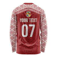 Mate Ma'a Tonga Rugby Custom Kupesi Motifs Long Sleeve Shirt Red Waves LT7 - Polynesian Pride