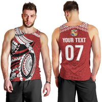 Mate Ma'a Tonga Rugby Custom Kupesi Motifs Men Tank Top Red Waves LT7 - Polynesian Pride