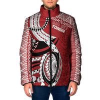 Mate Ma'a Tonga Rugby Custom Kupesi Motifs Padded Jacket Red Waves LT7 Men Red - Polynesian Pride