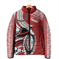 Mate Ma'a Tonga Rugby Custom Kupesi Motifs Padded Jacket Red Waves LT7 - Polynesian Pride