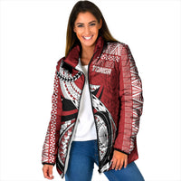 Mate Ma'a Tonga Rugby Custom Kupesi Motifs Padded Jacket Red Waves LT7 Women Red - Polynesian Pride