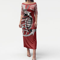 Mate Ma'a Tonga Rugby Custom Kupesi Motifs Puletasi Red Waves LT7 Long Dress Red - Polynesian Pride