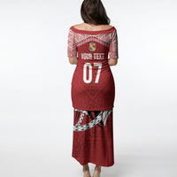 Mate Ma'a Tonga Rugby Custom Kupesi Motifs Puletasi Red Waves LT7 - Polynesian Pride