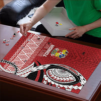 Mate Ma'a Tonga Rugby Kupesi Motifs Puzzle Red Waves LT7 - Polynesian Pride