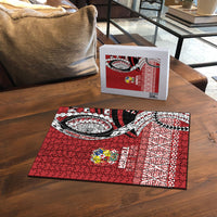 Mate Ma'a Tonga Rugby Kupesi Motifs Puzzle Red Waves LT7 - Polynesian Pride