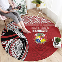 Mate Ma'a Tonga Rugby Kupesi Motifs Round Carpet Red Waves LT7 - Polynesian Pride