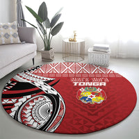Mate Ma'a Tonga Rugby Kupesi Motifs Round Carpet Red Waves LT7 - Polynesian Pride
