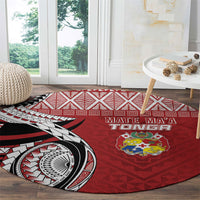Mate Ma'a Tonga Rugby Kupesi Motifs Round Carpet Red Waves LT7 - Polynesian Pride