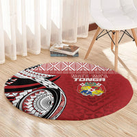 Mate Ma'a Tonga Rugby Kupesi Motifs Round Carpet Red Waves LT7 - Polynesian Pride