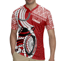 Mate Ma'a Tonga Rugby Custom Kupesi Motifs Rugby Jersey Red Waves LT7 - Polynesian Pride